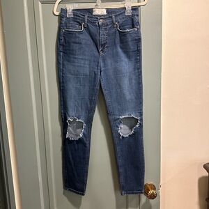 Free People Mid-Rise Dark Wash Ripped Skinny Jeans Size 29R